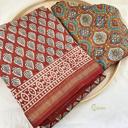 Maroonish Red Maheshwari Cotton Silk Saree -Handloom Maheshwari Saree-VS3636