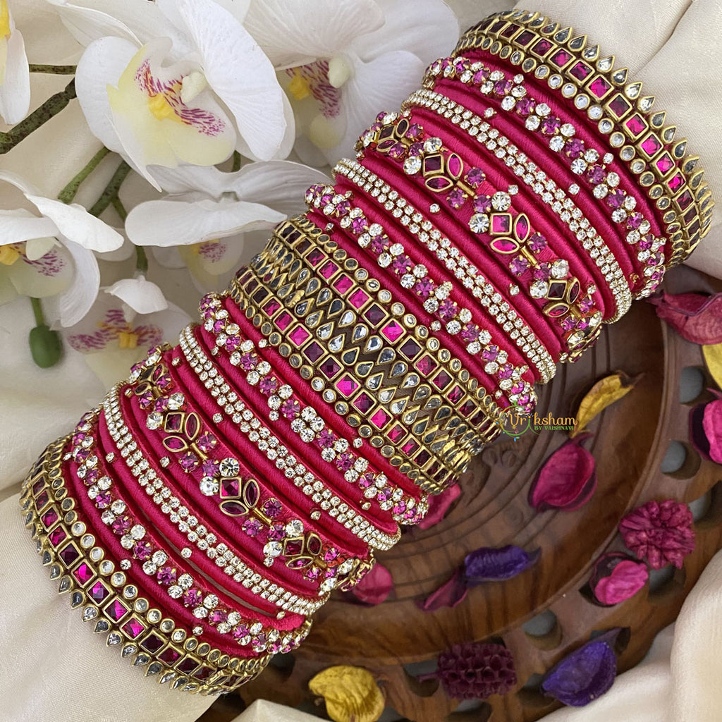 Vriksham Silk Thread Rani Pink Kundan Bridal Bangle Set-G16225