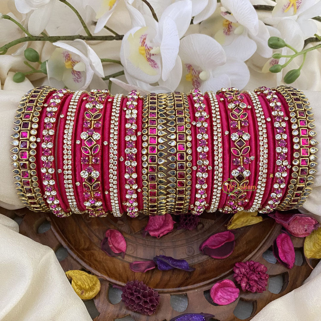 Vriksham Silk Thread Rani Pink Kundan Bridal Bangle Set-G16225