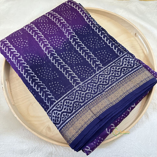 Purple and Blue Maheshwari Cotton Silk Saree -Handloom Maheshwari Saree-VS3637