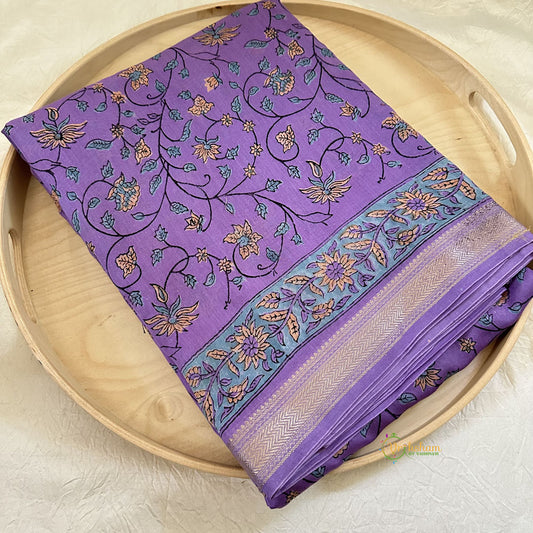 Light Violet Maheshwari Cotton Silk Saree -Handloom Maheshwari Saree-VS3638