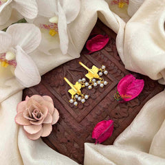 Vriksham Lotus Foral Style With Pearls Drop Kundan Jadau Bugadi-White Red-J4176