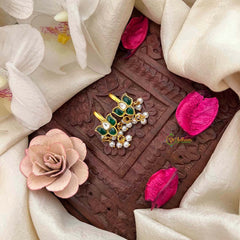 Vriksham Lotus Foral Style With Pearls Drop Kundan Jadau Bugadi-White Green-J4177