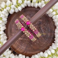 Vriksham Pink  Floral & Zigzag Stone Golden Detailing Bangles-G20868