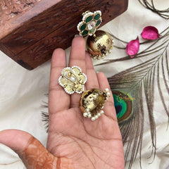 Vriksham Green Floral Kundan With Gold Dome & Pearl Detailing Jhumka-G20120