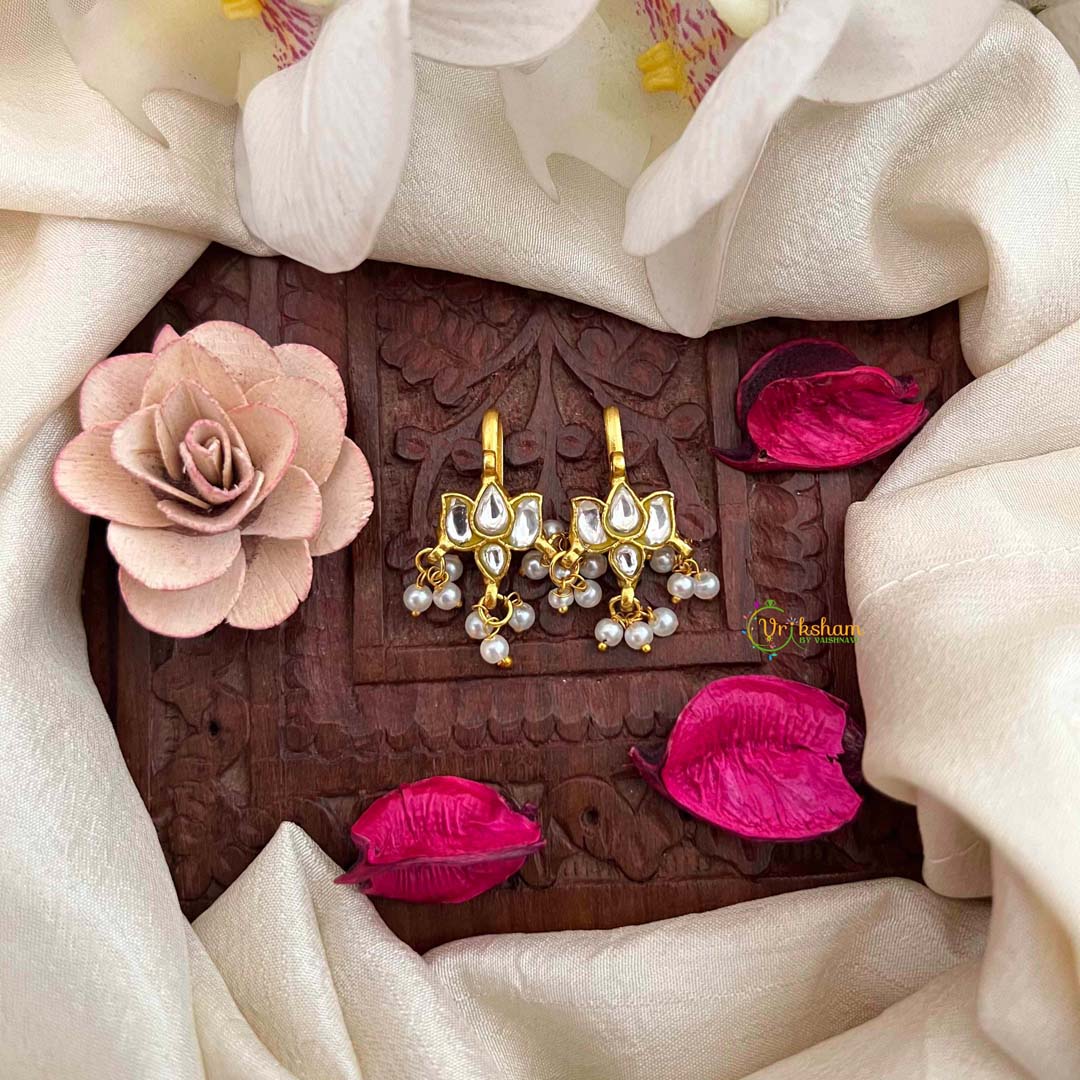 Vriksham Lotus Floral Style With Pearls Drop Kundan Jadau Bugadi-White-J4178