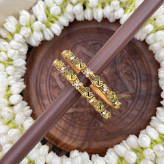 Vriksham Shree Ganesh & Floral Stone Golden Detailing Bangles-G20869