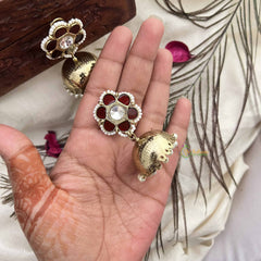 Vriksham Red Floral Kundan With Gold Dome & Pearl Detailing Jhumka -G20127