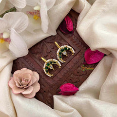 Vriksham Half Moon & Pear Drop Style Kundan Jadau Bugadi-White Green-J4180