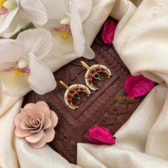 Vriksham Half Moon & Pear Drop Style Kundan Jadau Bugadi-Red Green-J4181