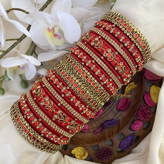 Vriksham Silk Thread Kundan Bridal Bangle Set-Red & Gold-G16250