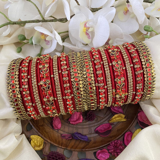 Vriksham Silk Thread Kundan Bridal Bangle Set-Red & Gold-G16250