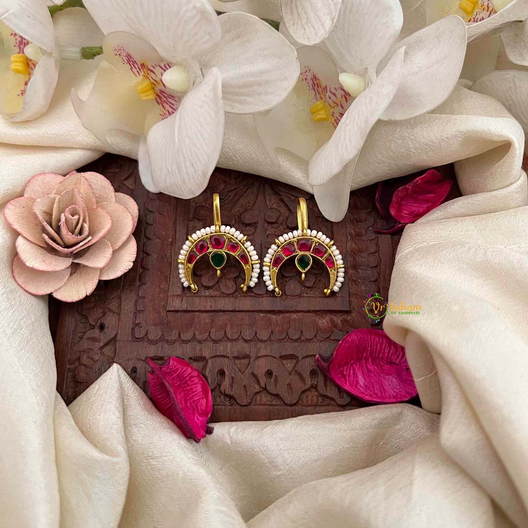 Vriksham Half Moon & Pear Drop Style Kundan Jadau Bugadi-Red Green-J4181