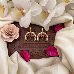 Vriksham Half Moon & Pear Drop Style Kundan Jadau Bugadi-Red Green-J4181