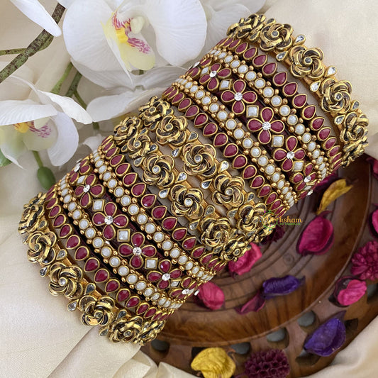 Vriksham Silk Thread Kundan Bridal Bangle Set-Maroon-G16244