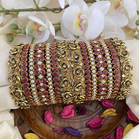 Vriksham Silk Thread Kundan Bridal Bangle Set-Maroon-G16244