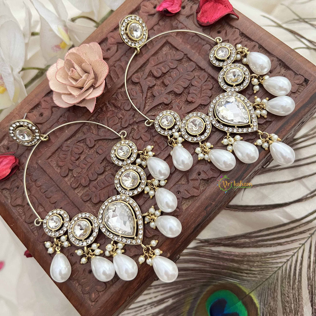 Vriksham Ethnic Party Wear Kundan Crescent Hoop With Pearl Drops Earrings-G20130