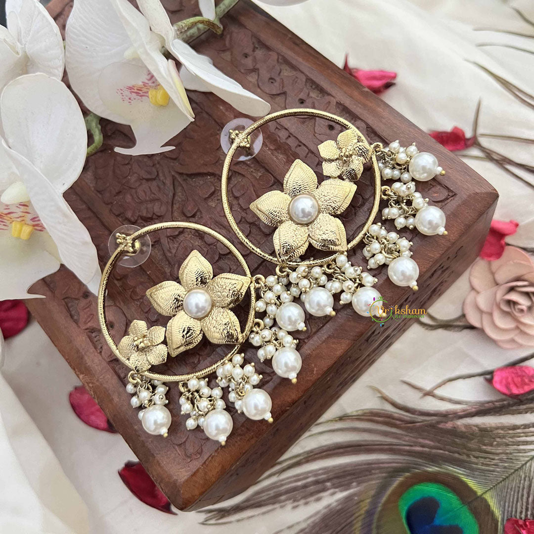 Vriksham Traditional Gold Floral Center With Pearl Beads Hoop Earrings-G20133