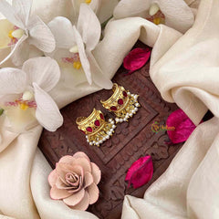 Vriksham Elegant Gold Drop Kundan Jadau With Pearl Cluster Bugadi-Red-J4133