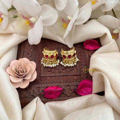 Vriksham Elegant Gold Drop Kundan Jadau With Pearl Cluster Bugadi-Red-J4133