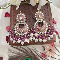 Vriksham Grand Kundan Chandbali  With Purple & Pearl Bead Drops Earrings-G20131