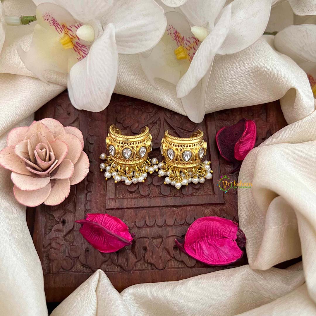 Vriksham Elegant Gold Drop Kundan Jadau With Pearl Cluster Bugadi-White-J4134