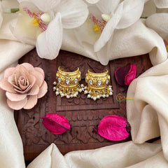 Vriksham Elegant Gold Drop Kundan Jadau With Pearl Cluster Bugadi-White-J4134