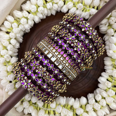 Vriksham Designer Floral  Gold-Toned Crystal Bridal Bangles Set-Blue-G20904