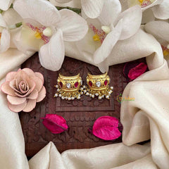 Vriksham Elegant Gold Drop Kundan Jadau With Pearl Cluster Bugadi-Mismatch-Red White & Green-J4132