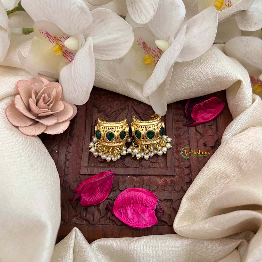 Vriksham Elegant Gold Drop Kundan Jadau With Pearl Cluster Bugadi-Green-J4135