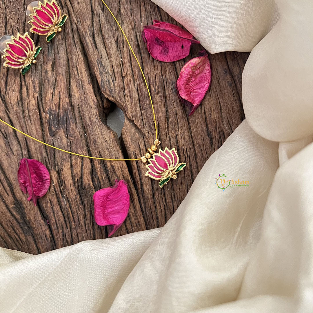 Vriksham Lotus Minakari Work Pendant Invisible Chain-G18485
