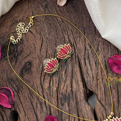 Vriksham Lotus Minakari Work Pendant Invisible Chain-G18485
