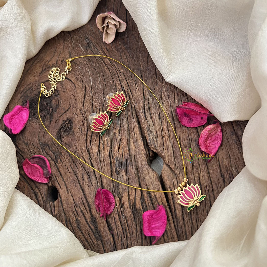 Vriksham Lotus Minakari Work Pendant Invisible Chain-G18485