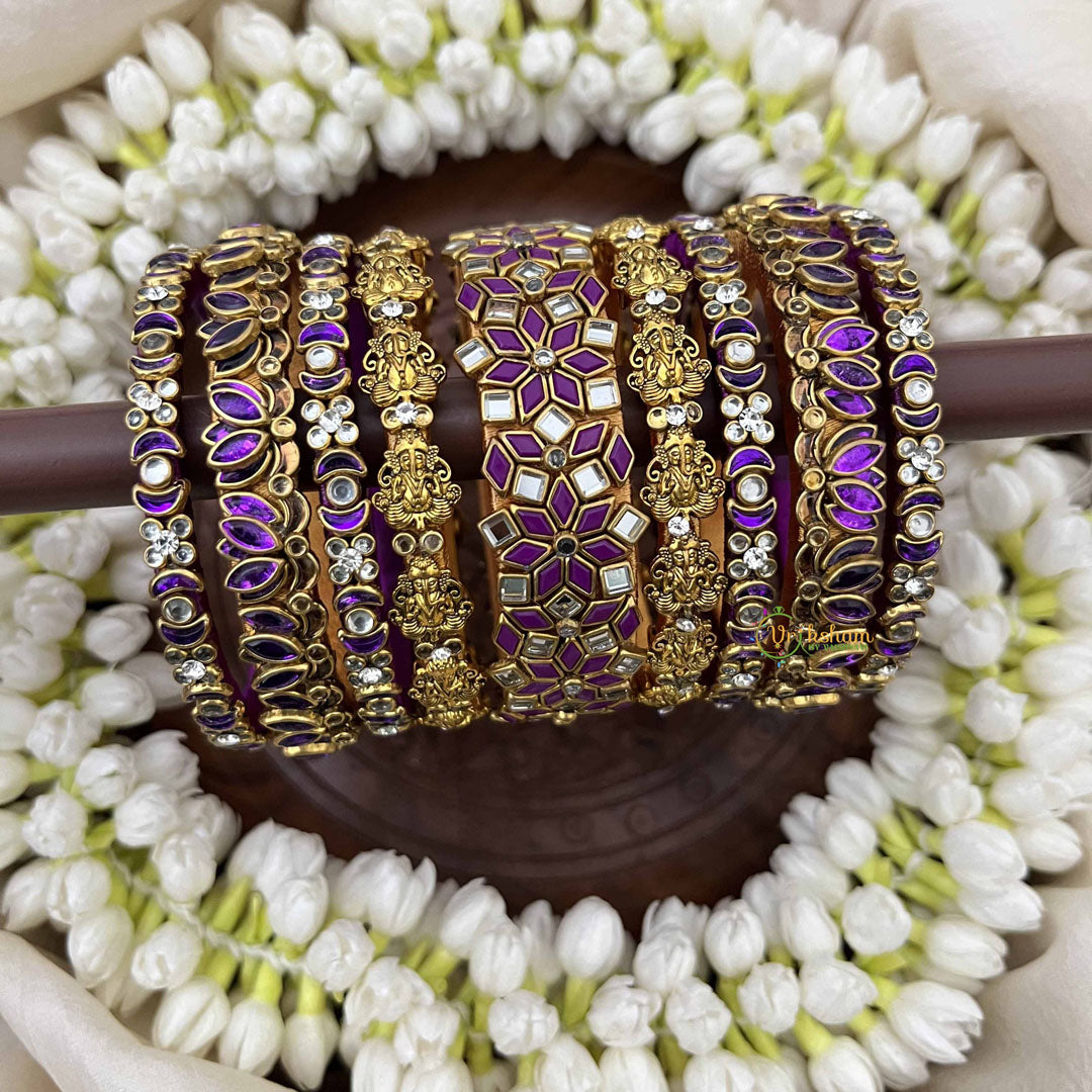 Vriksham Goodes Ganesh & Lotus Floral Bridal Bangles Set-Lavender-G20908