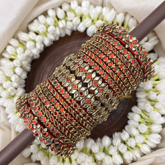 Vriksham Traditional Floral & Diagonal Style Bridal Bangles Set-Red-G20909