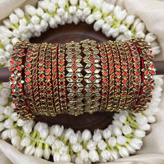 Vriksham Traditional Floral & Diagonal Style Bridal Bangles Set-Red-G20909