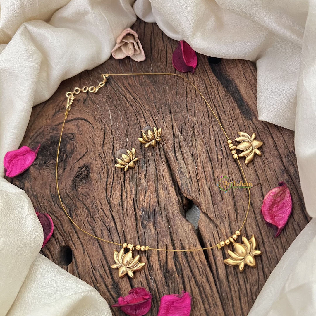 Vriksham Gold Look Alike Lotus Matt Finish Pendant Invisible Chain-G18484