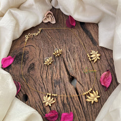 Vriksham Gold Look Alike Lotus Matt Finish Pendant Invisible Chain-G18484