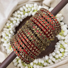 Vriksham Elegant Floral & Diagonal Style Bridal Bangles Set-Red-G20910