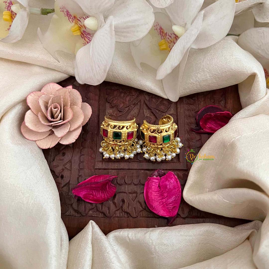 Vriksham Traditional Kundan Jadau Bugadi With Pearl Cluster Bugadi-Mismatch-Red Green-J4122