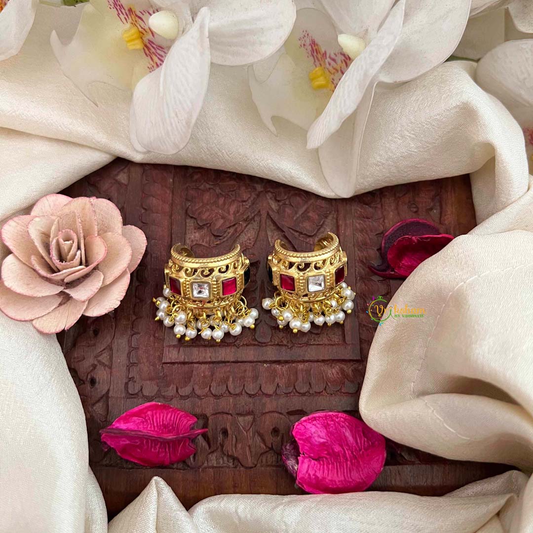 Vriksham Traditional Kundan Jadau Bugadi With Pearl Cluster Bugadi-Mismatch-Red Green & White-J4121