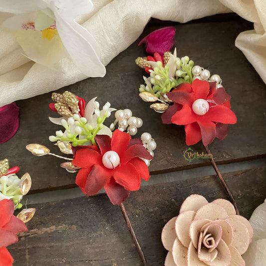 Red Flower Bobby Pin-Hair Accessories-H800