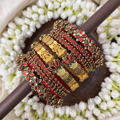 Vriksham Festive Lakshmi Coin Royal Red Floral Style Bridal Bangles Set-G20913