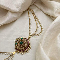 Gold Alike Lakshmi Jada Billai with Pearl Maatil-Bun Billai-Red Green-G13149