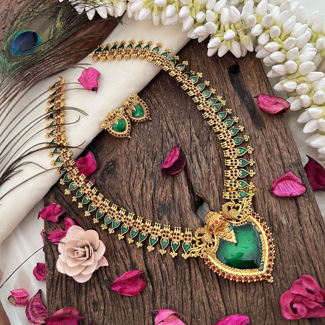 Vriksham Traditional Kerala Palakka Long Neckpiece-Green-G19242