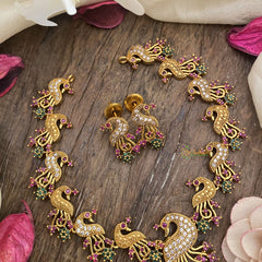 Vriksham Exquisite Red Green Stone Peacock Short Neckpiece-G16340