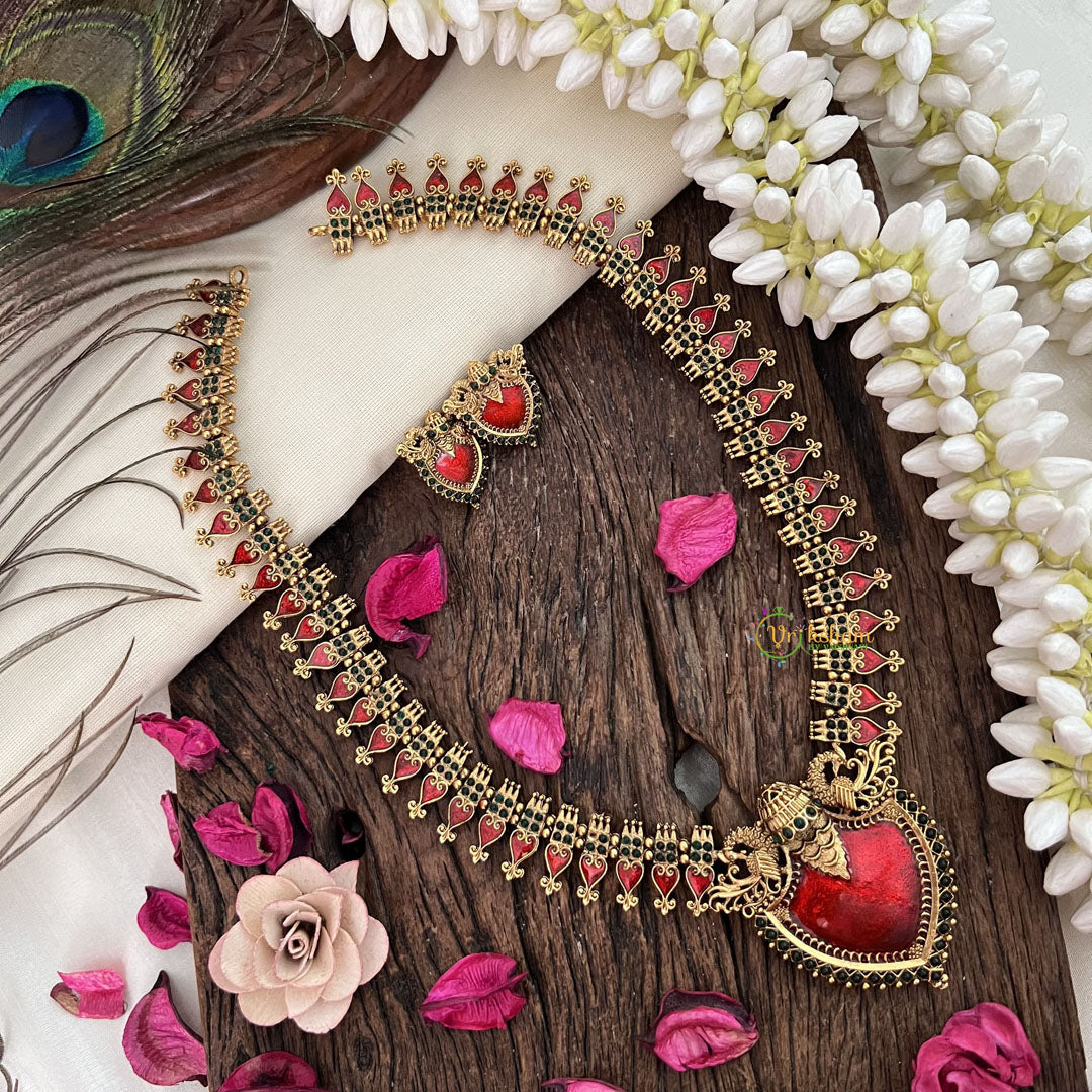 Vriksham Traditional Kerala Palakka Long Neckpiece-Red-G19243
