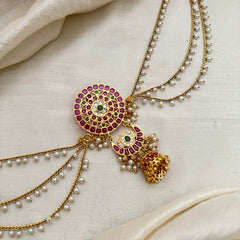 Traditional Jada Billai with Pearl Maatil-Bun Billai-Red Green-G13153