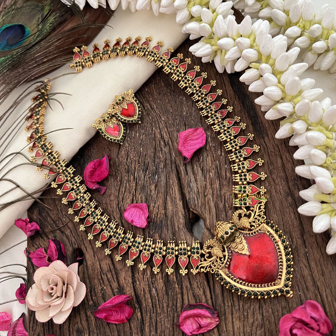 Vriksham Traditional Kerala Palakka Long Neckpiece-Red-G19243