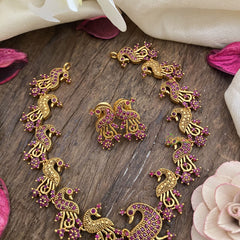 Vriksham Exquisite Red Stone Peacock Short Neckpiece-G16341